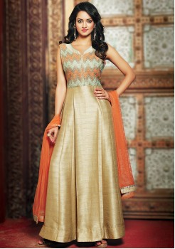 Gold Cream Gown Style Anarkali Chudidar